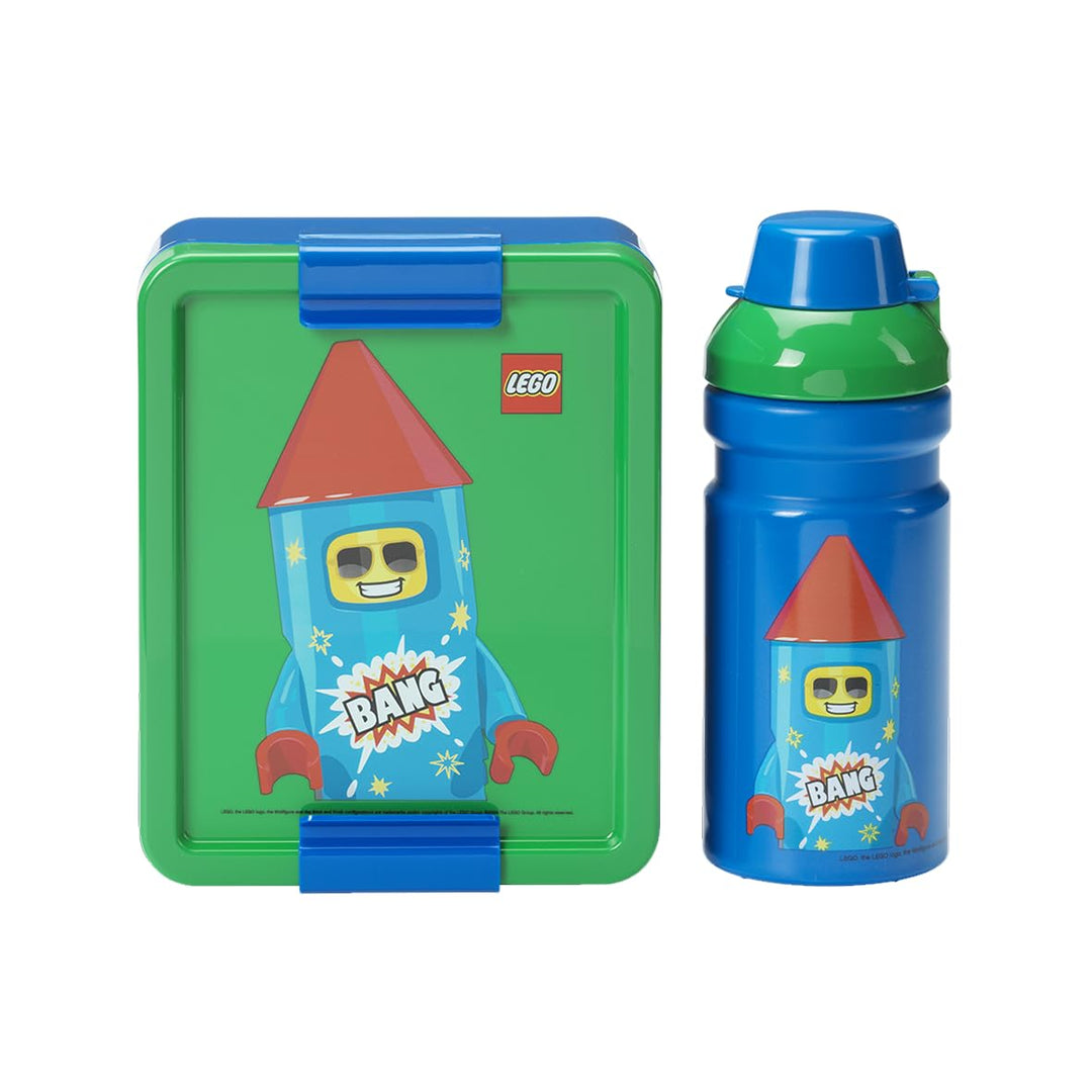 Room Copenhagen LEGO LUNCH SET – ICONIC Design, Spassig & Funktional – 390 ml Flasche und Brotdose f