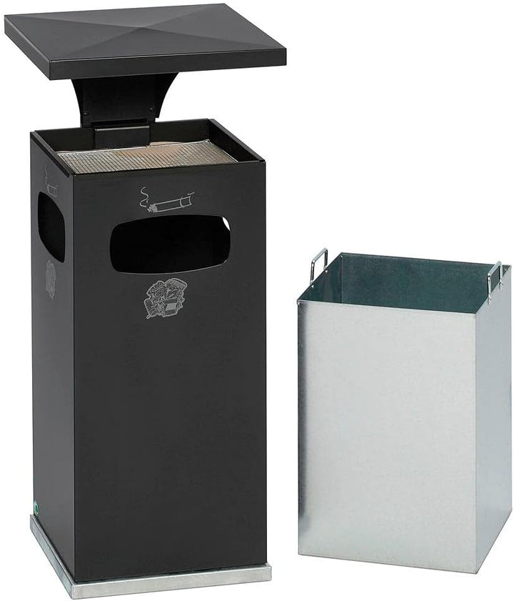 VAR Eckiger Kombi-Ascher, verz. Sieb, Dach, verz. Inneneimer, 38 l, RAL 7021 schwarzgrau, BxTxH 39 5