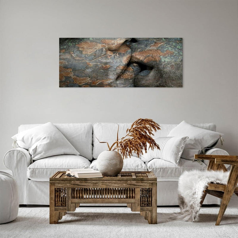 Panorama Bilder auf Leinwand 100x40cm Leinwandbild Frau Mann Kuss Abstraktion Gross Wanddeko Bild Sc