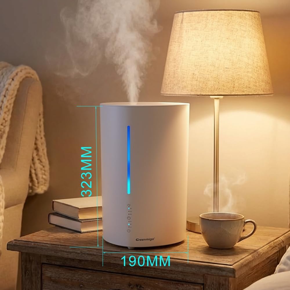 Greenmigo 3L Top Fill Luftbefeuchter,360°Drehbare Düse Cool Mist Humidifier,3 Nebelleistungsstufen,6