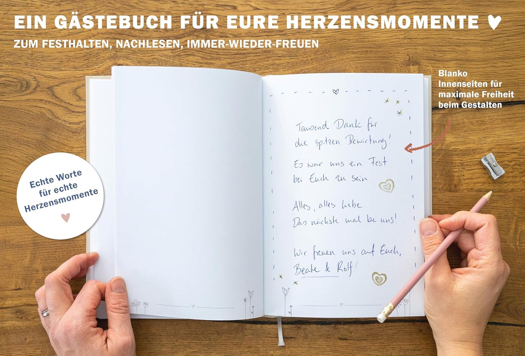 Eine der Guten Gästebuch für Hochzeit, Geburtstag und Ferienwohnung, Creme | 144 blanko Seiten, Hard