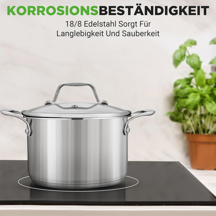 NutriChef Edelstahl Kochtopf, 3L - Ø 20 cm Suppentopf Induktion mit Glasdeckel, für alle Herdarten G