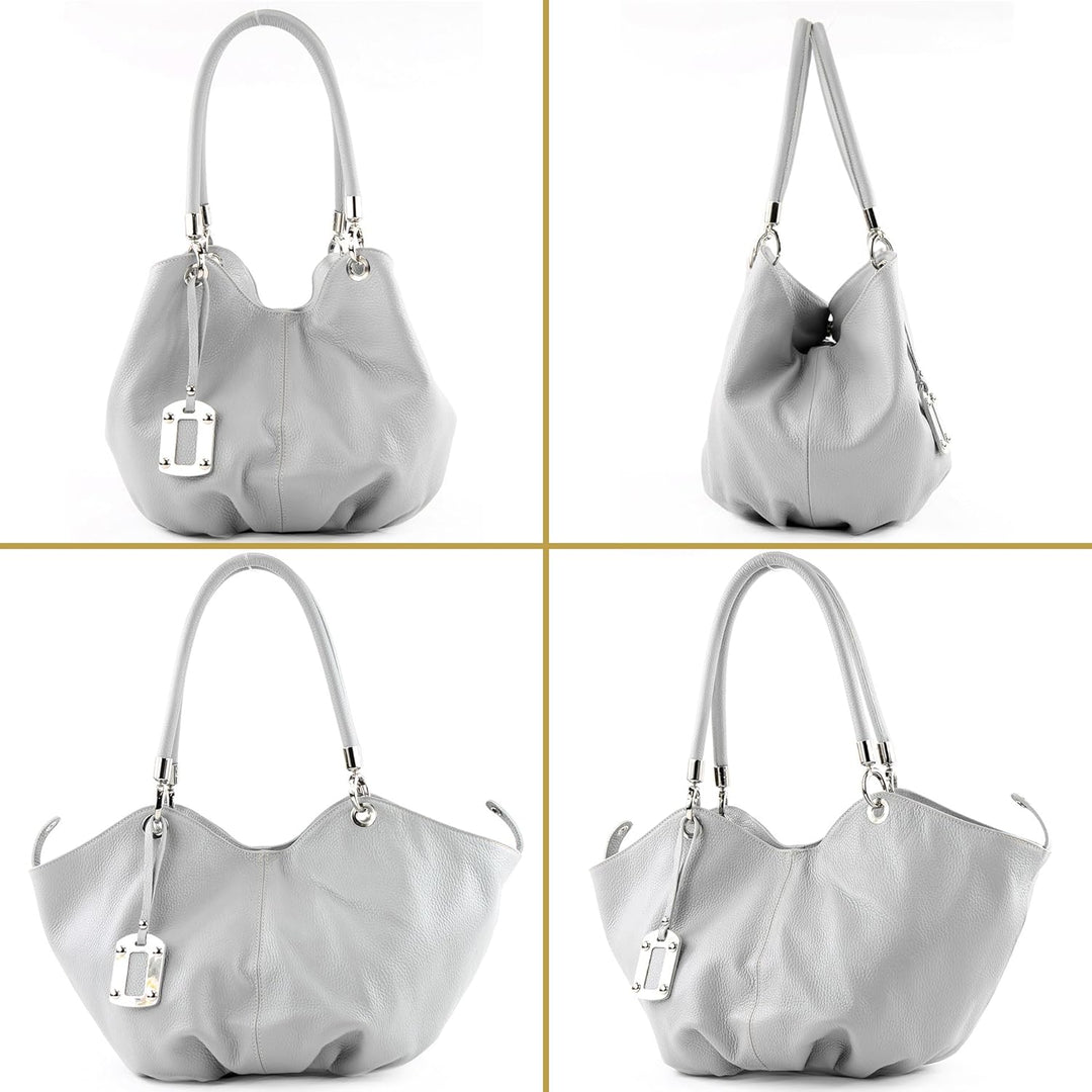 modamoda de 228 Damen Leder Schultertasche Hobo bag handmade in Italy Anthrazitgrau2021, Anthrazitgr