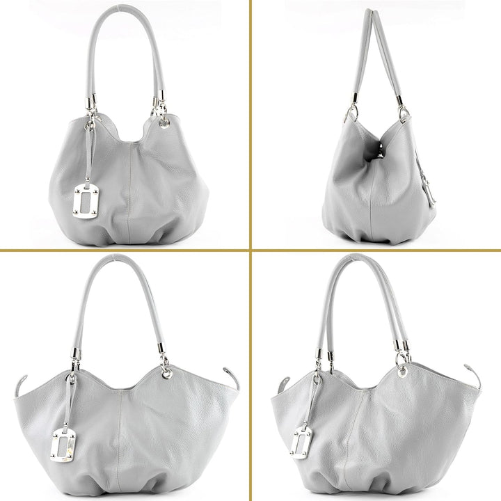 modamoda de 228 Damen Leder Schultertasche Hobo bag handmade in Italy Anthrazitgrau2021, Anthrazitgr