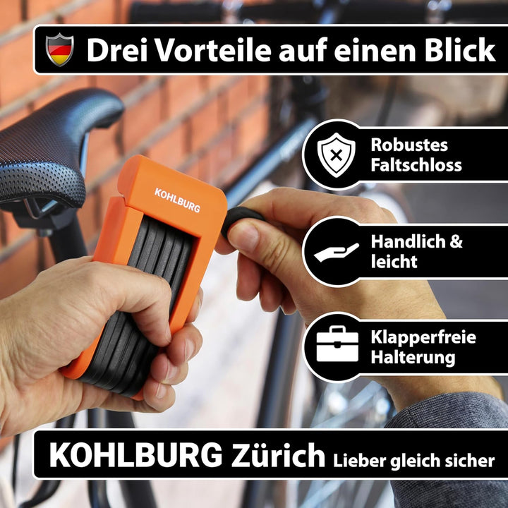 KOHLBURG leichtes & kleines Faltschloss - 690g leicht & 70cm lang - sicheres Fahrradschloss aus gehä