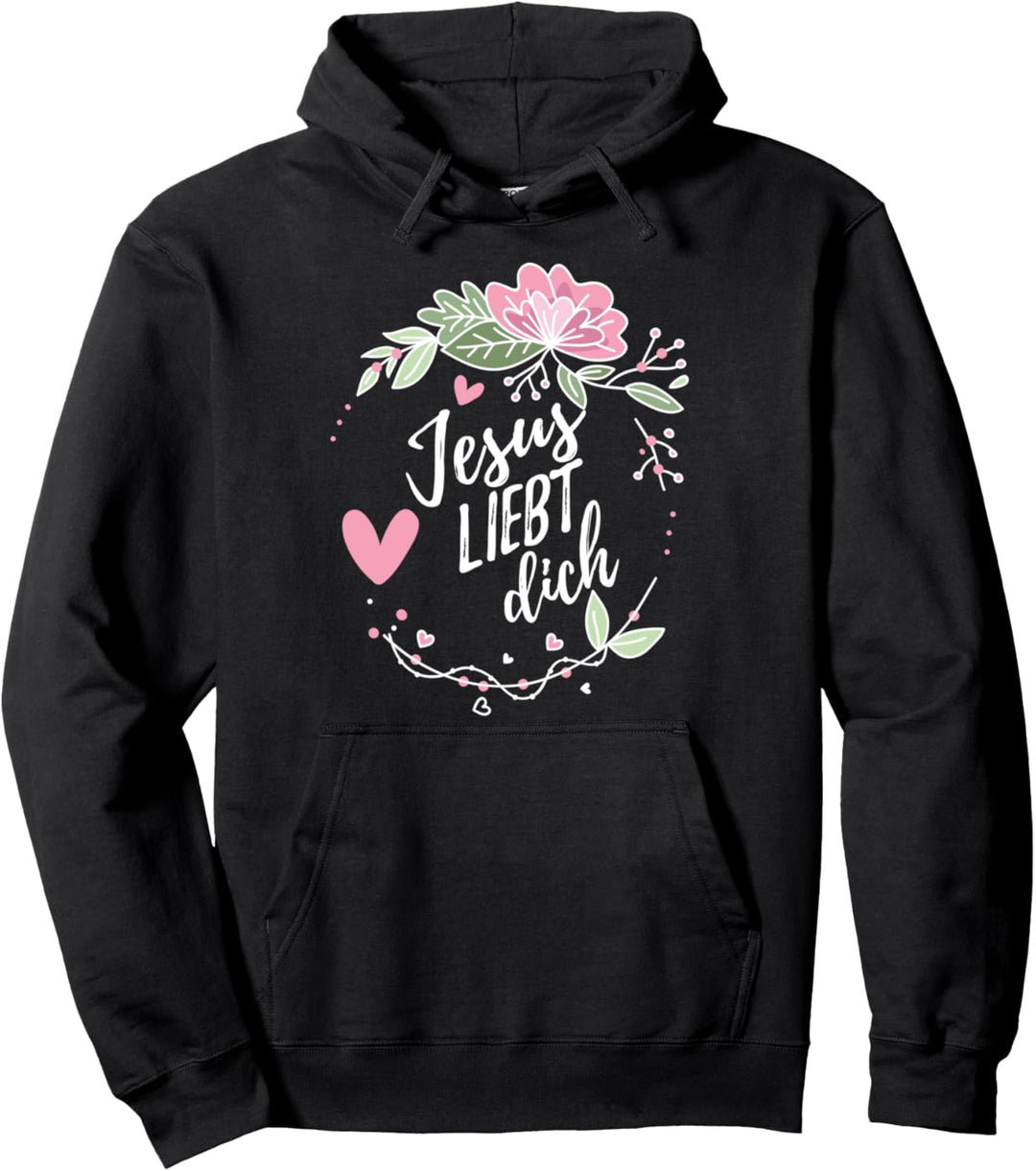 Jesus liebt dich mit Blumenkranz Geschenk Pullover Hoodie