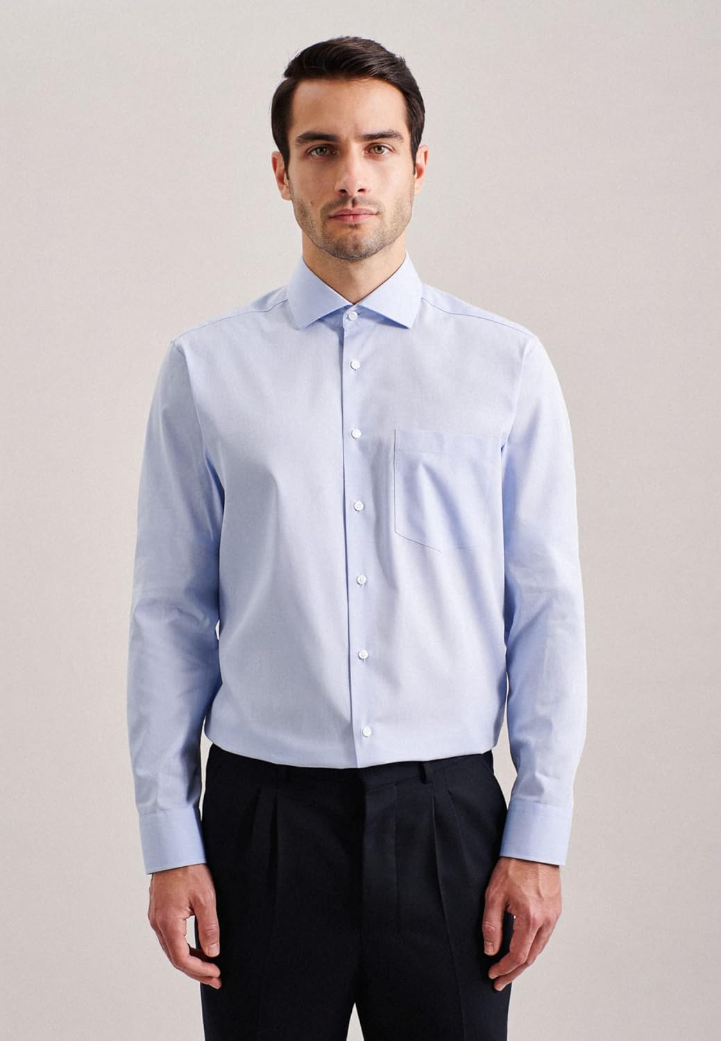 Seidensticker Herren Regular Fit Langarm Popeline Hemd (1er Pack) 40 Hellblau, 40 Hellblau