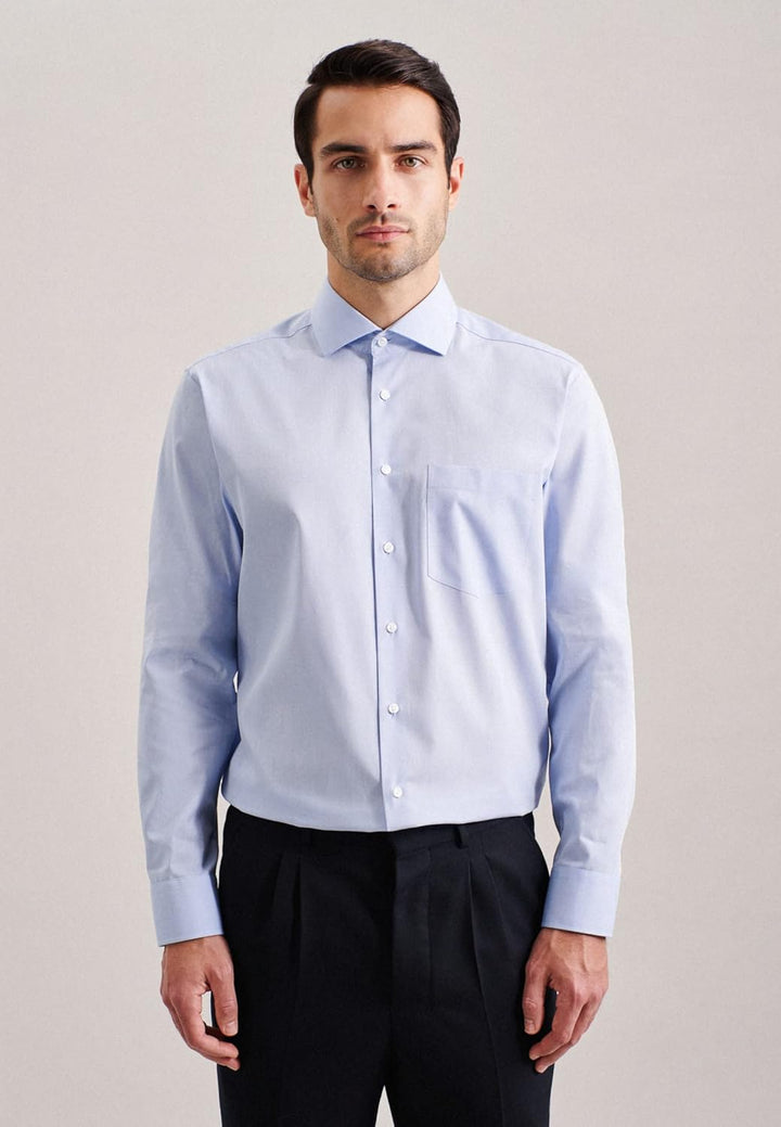 Seidensticker Herren Regular Fit Langarm Popeline Hemd (1er Pack) 40 Hellblau, 40 Hellblau