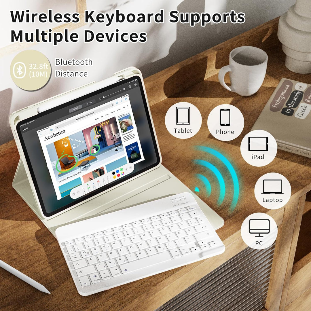 ZKTUYU Hülle mit Tastatur für iPad (A16) 11 Zoll 2025/10. Generation 10.9 Zoll 2022, Deutsch QWERTZ