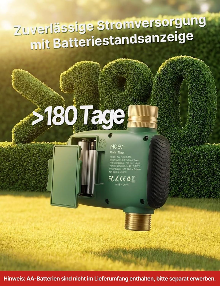 MOES Bewässerungscomputer mit Messinganschlüssen, Auslaufsichere Bewässerungsuhr für Garten & Rasen,