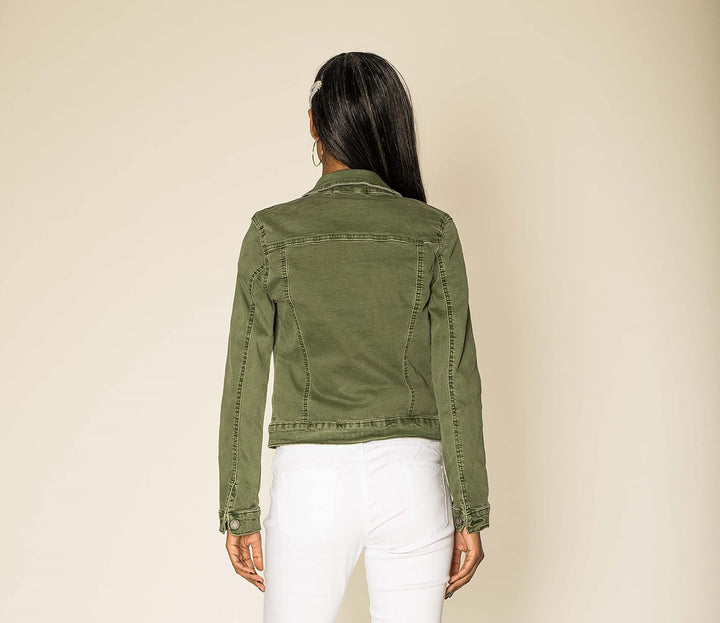 Nina Carter J212 Damen Jeansjacke Übergangsjacke Leichte Waschungseffekt Denim Casual Jacke M Khaki