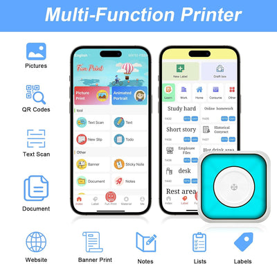 GuKKK Mini Drucker, Mobiler Fotodrucker, Tragbarer Mini Fotodrucker, Wireless Fotodrucker Thermodruc