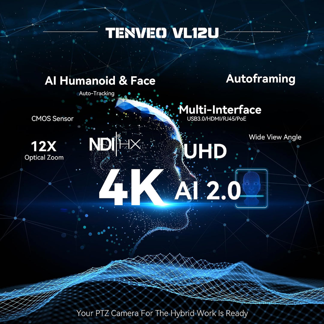 Tenveo 4K PTZ Kamera mit NDI &amp; AI-Tracking – 12x Optischer Zoom PTZ Controller mit Joystick, Unterst