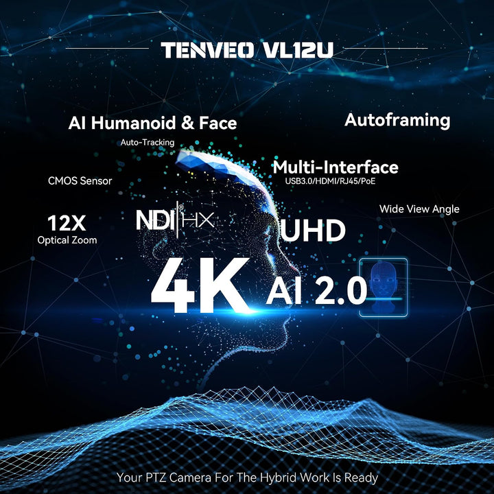 Tenveo 4K PTZ Kamera mit NDI &amp; AI-Tracking – 12x Optischer Zoom PTZ Controller mit Joystick, Unterst