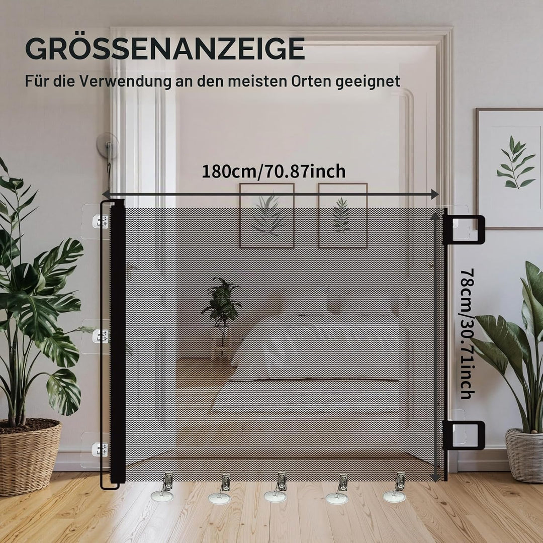Treppenschutzgitter Ausziehbar, mit verstellbarem Schloss & unterer Klemme gegen Unterkriechen. Univ