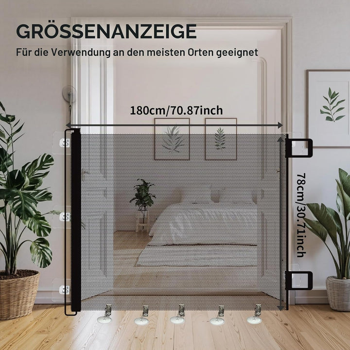 Treppenschutzgitter Ausziehbar, mit verstellbarem Schloss & unterer Klemme gegen Unterkriechen. Univ