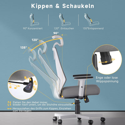 Dripex Bürostuhl, ergonomischer Schreibtischstuhl, Chefsessel mit breites Schaumstoffkissen, Nacken-