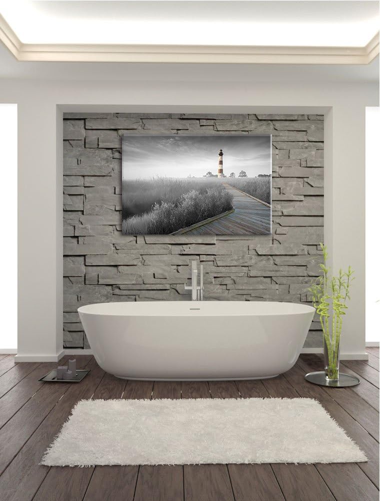 schöner Leuchtturm mit Steg schwarz/weiss Format: 100x70 auf Leinwand, XXL riesige Bilder fertig ger