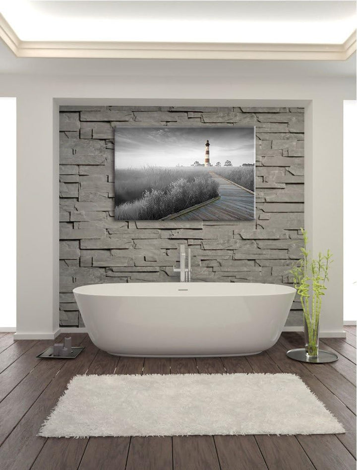 schöner Leuchtturm mit Steg schwarz/weiss Format: 100x70 auf Leinwand, XXL riesige Bilder fertig ger