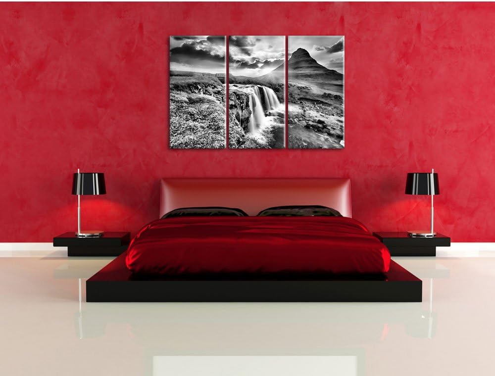 Pixxprint Wasserfall bei Sonnenuntergang als Leinwandbild/Grösse: 3 Teilig (120x80) cm/Wandbild/Kuns