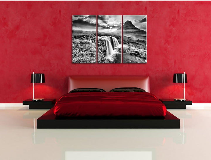 Pixxprint Wasserfall bei Sonnenuntergang als Leinwandbild/Grösse: 3 Teilig (120x80) cm/Wandbild/Kuns
