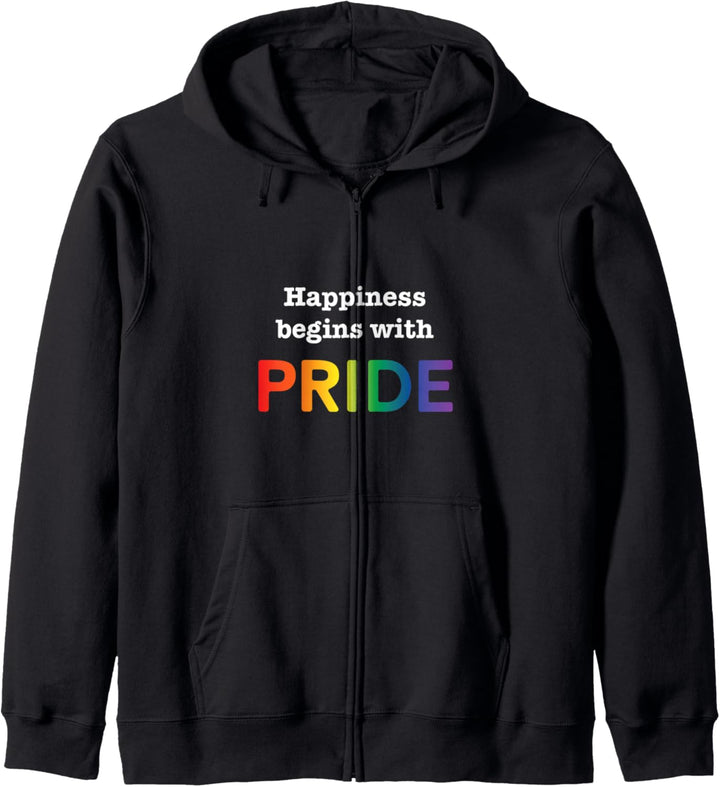 Glück beginnt mit Stolz Spass Homosexuell Regenbogen Kapuzenjacke