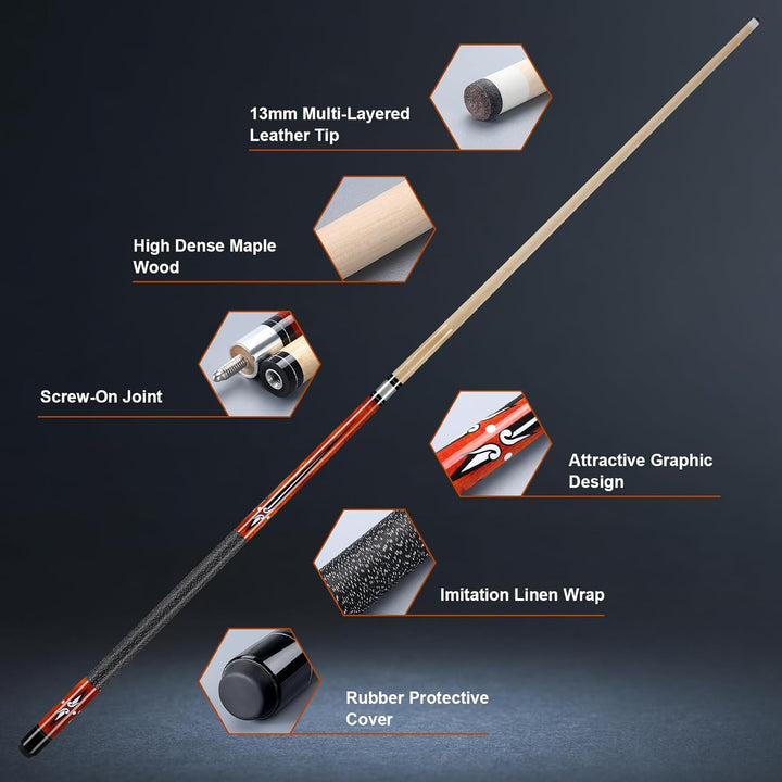 Billard Queue, 58 Zoll Maple Pool Queue Stick 13mm Spitzen für Professionelle Billardspieler, 18 19