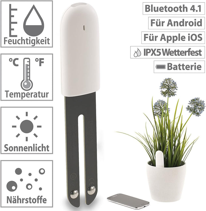 Royal Gardineer Zubehör zu Pflanzenwächter: 4in1-Pflanzensensor m. Bluetooth, App-Kontrolle, 1 Jahr