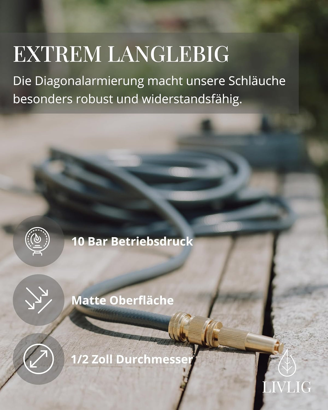 Livlig53 Gartenschlauch 1/2 Zoll, 20m: Wasserschlauch Made in Germany, Recycling-Material, formstabi