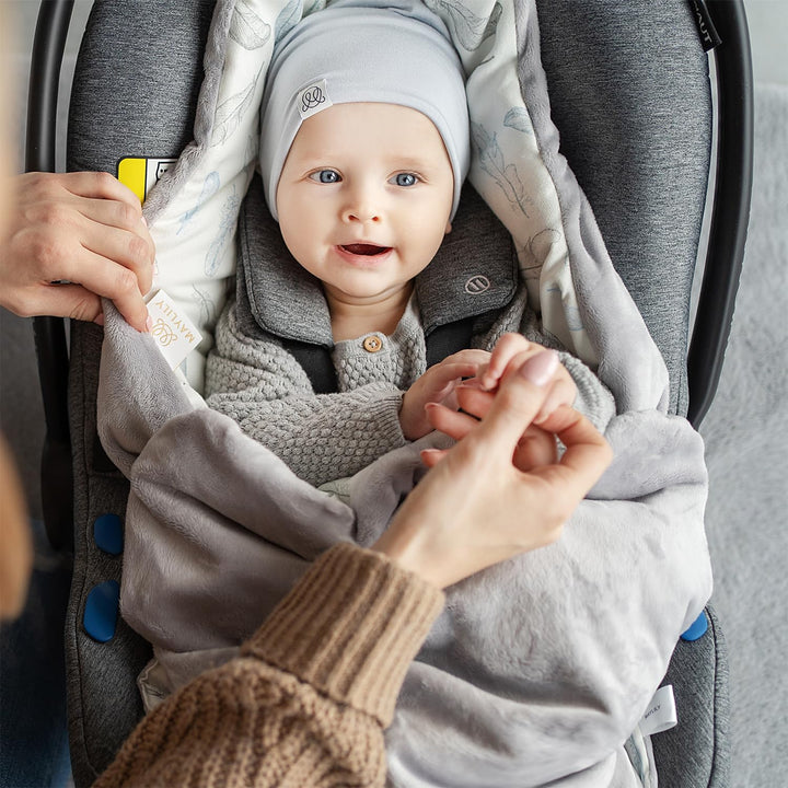 MAYLILY Einschlagdecke Babyschale, Kinderwagen Decke aus Bambus Viskose und Minky, Hergestellt in EU
