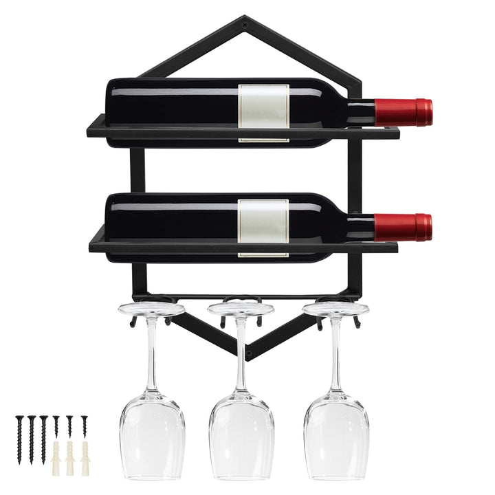 Giyiprpi Metall Wandmontierter Weinhalter Rack, Weinglashalter Hängend Stehen Organizer für 2 Flasch