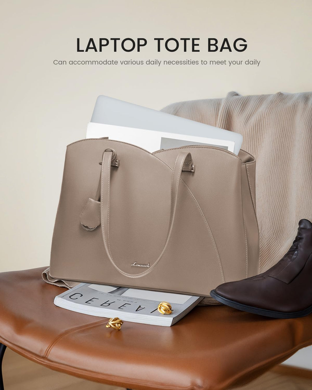 LOVEVOOK Laptop Handtasche Damen Gross, 15,6 Zoll Shopper Tasche Arbeitstasche Bürotasche, PU Leder