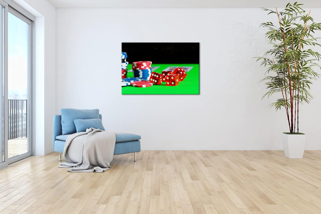 deyoli Glücksspiel Würfel und Poker Chips Format: 80x60 als Leinwandbild, Motiv fertig gerahmt auf E
