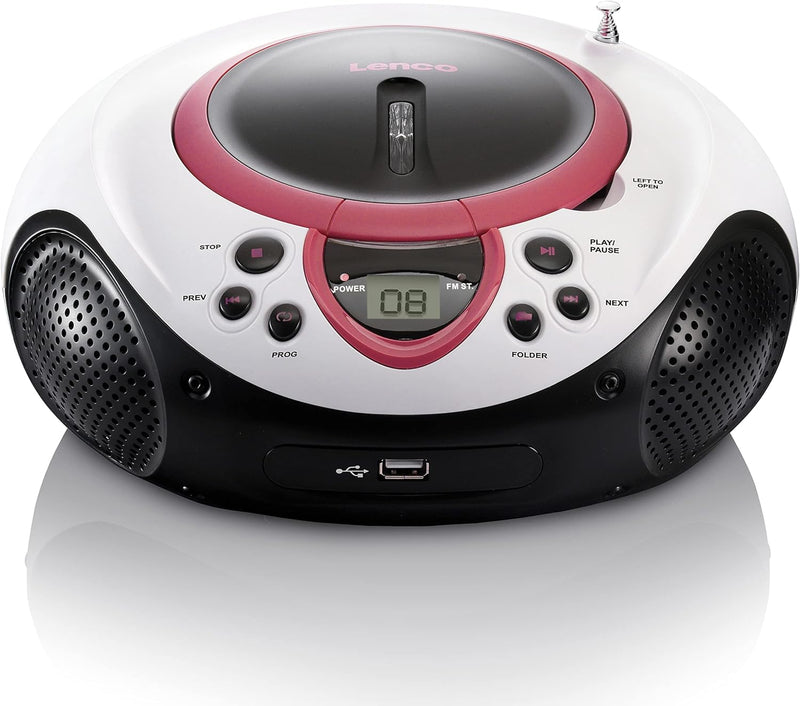 Lenco Kinder Radio CD-Player SCD-38 tragbares UKW-Radio mit CD/MP3-Player und USB in pink, pink