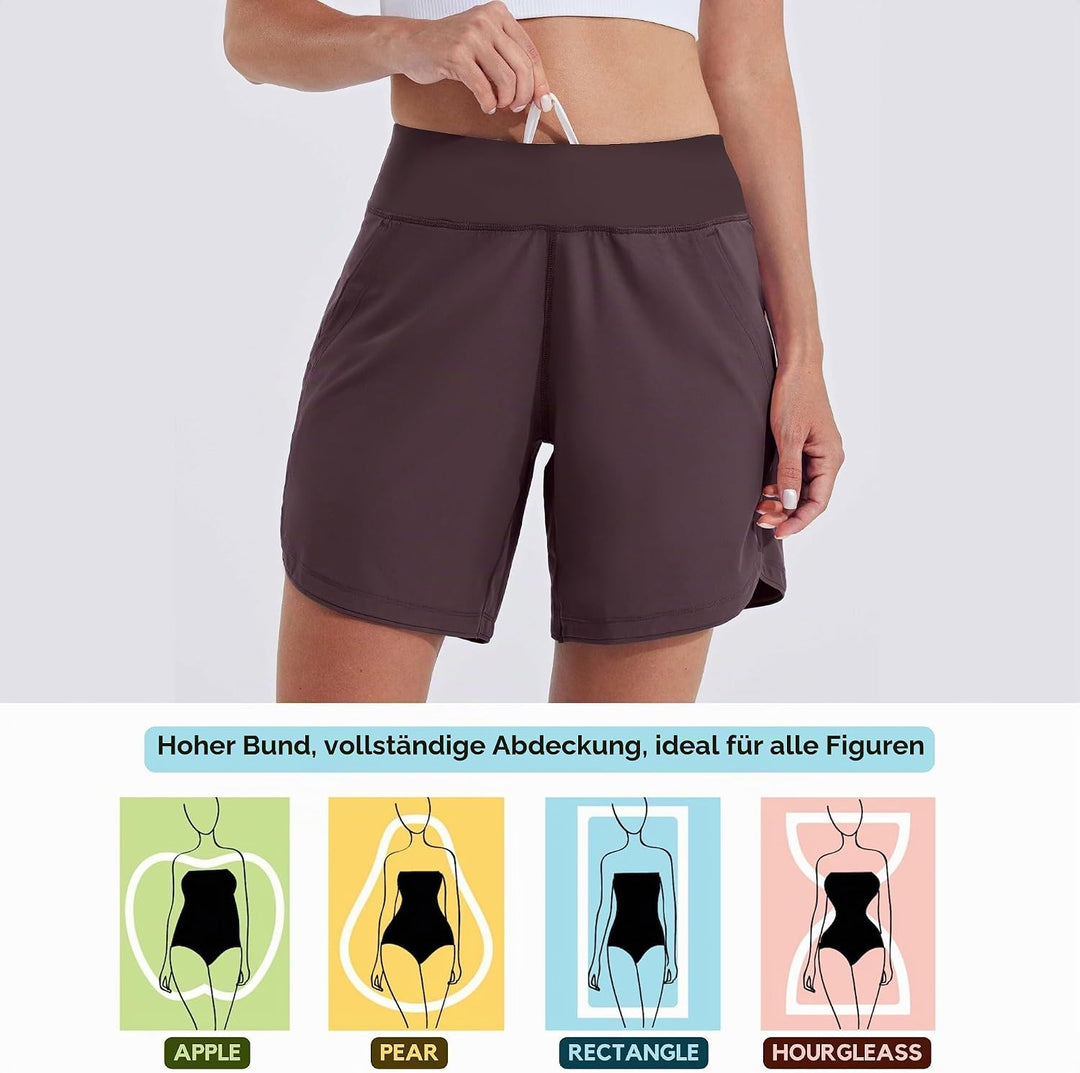 WILLIT Badeshorts Damen Badehose Schwimmen Boardshorts Schnelltrocknend Sommer Bikini Shorts High Wa