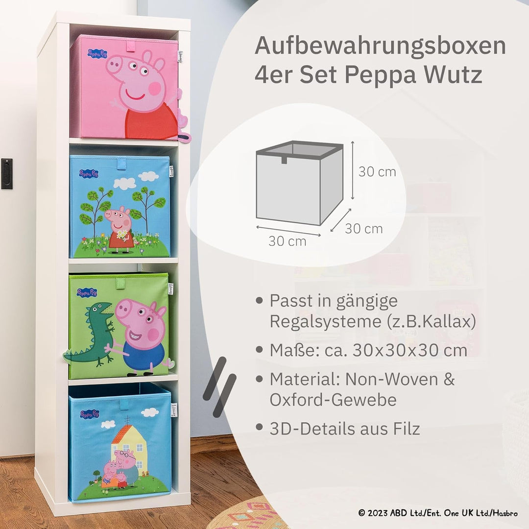 LIFENEY meets Peppa Wutz Aufbewahrungsboxen für Kinder 4er Set – Box-Set mit Peppa Pig Motiven zur A