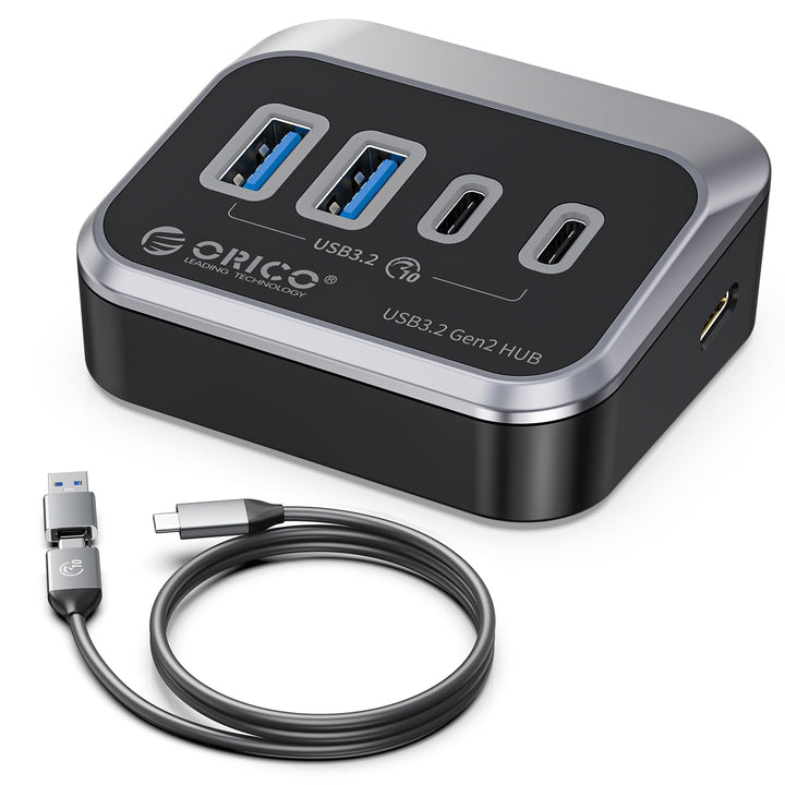 ORICO USB 3.2 Hub, USB 3.2 Gen 2 Hub mit 2 USB-A 3.2 Gen2 und 2 USB-C 3.2 Gen2, USB-Splitter kompati