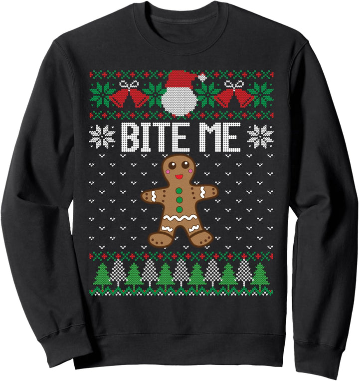 Funny Ugly Christmas Sweater Bite Me Gingerbread Man Sweatshirt
