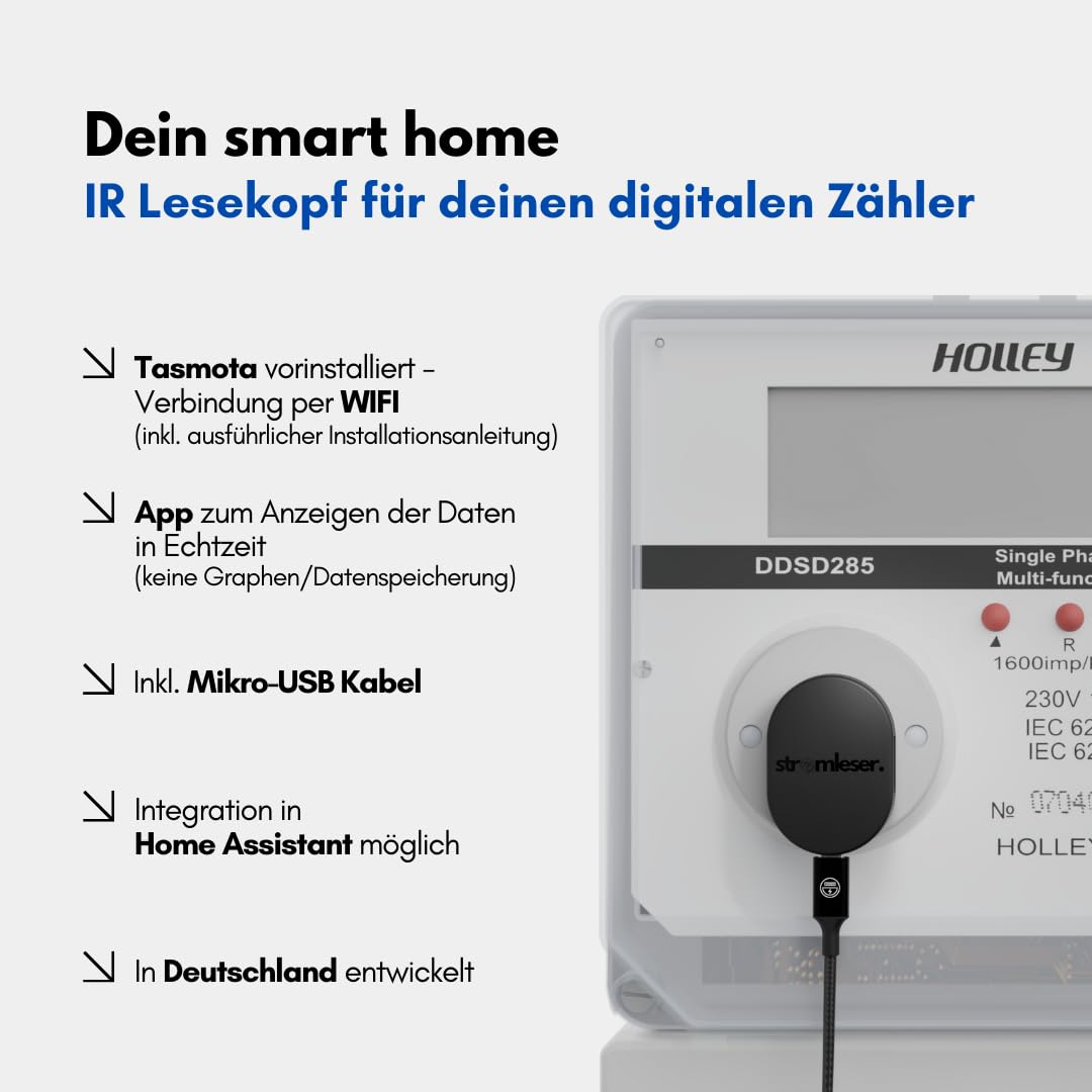 WIFI Smart Meter IR Lesekopf - Stromzähler auslesen WLAN, Mit Tasmota Software für Smart Home Integr