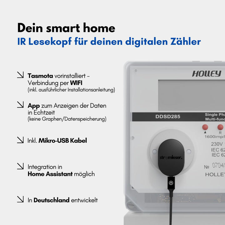 WIFI Smart Meter IR Lesekopf - Stromzähler auslesen WLAN, Mit Tasmota Software für Smart Home Integr