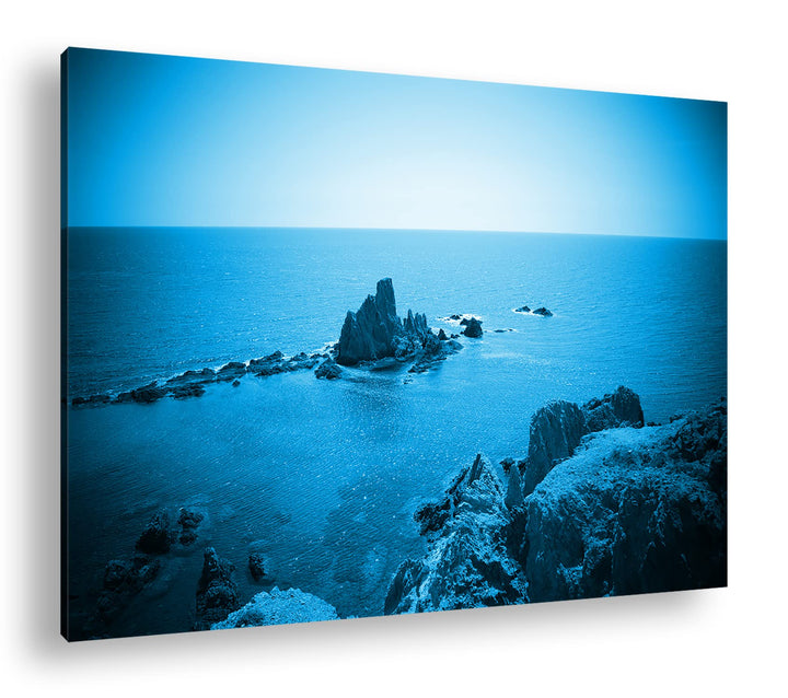 deyoli Riff in Spanien Format 100x70 Effekt: Monocrome Blau als Leinwandbild, Motiv fertig gerahmt a