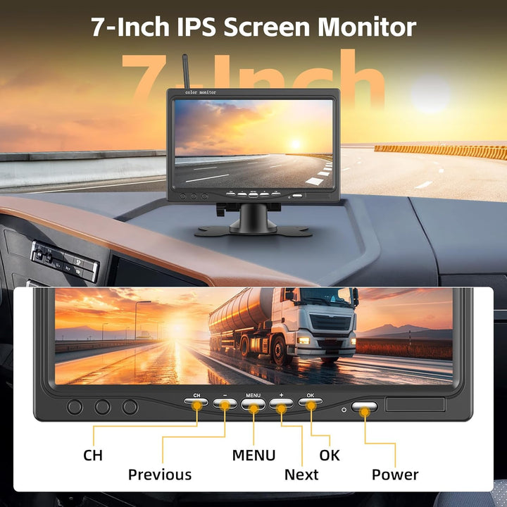 Hikity 12-36 Volt Digital 7 Zoll LCD Monitor Rückfahrkamera Kabellos Set, IP68 wasserdichte Nachtsic