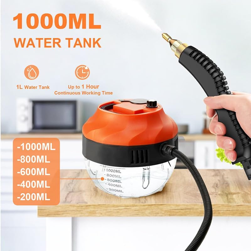 3800W Handdampfreiniger, 6 Geschwindigkeitsstufen, 1L Wassertank Steam Cleaner, Dampfreiniger Handge