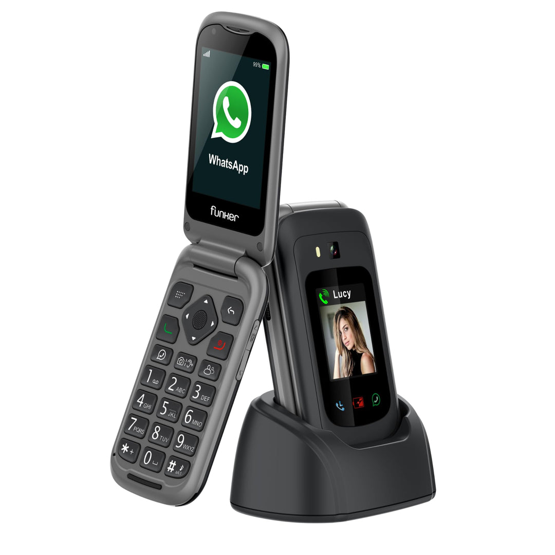 Funker E480 4G-Telefon für Senioren mit WhatsApp und Videoanrufen, SOS- und GPS-Taste, grosse Tasten