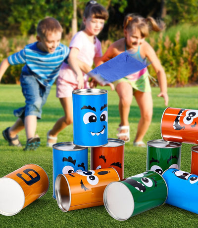 Dosenwerfen Kinder, 10 Dosen und 3 Bean Bags Wurfspiel, Kinder Gartenspiele, Outdoorspiele Kinder, K