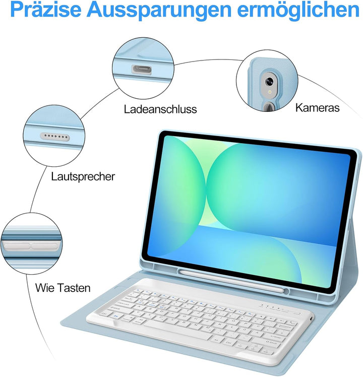 IVEOPPE Hülle mit Tastatur für Samsung Galaxy Tab S10 FE+ 13.1 Zoll, Deutsches QWERTZ-Layout, Tastat