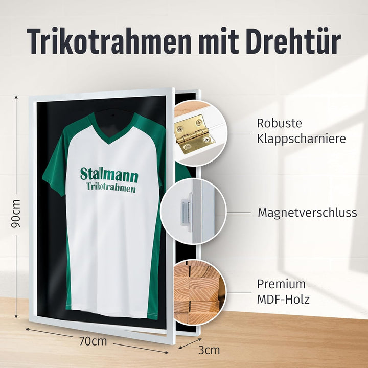 Trikotrahmen 'Easy Click & Fill' mit Tür | Rahmen-Farbe: Weiss | Hintergrund: Schwarz | Grösse: 70 x