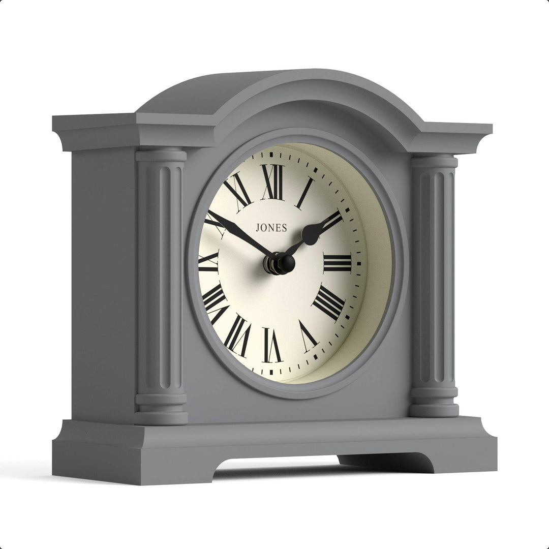 JONES CLOCKS® Kensington Kaminuhr | Klassische Uhr mit gewölbtem Oberteil | Grau | Stilvoll & modern