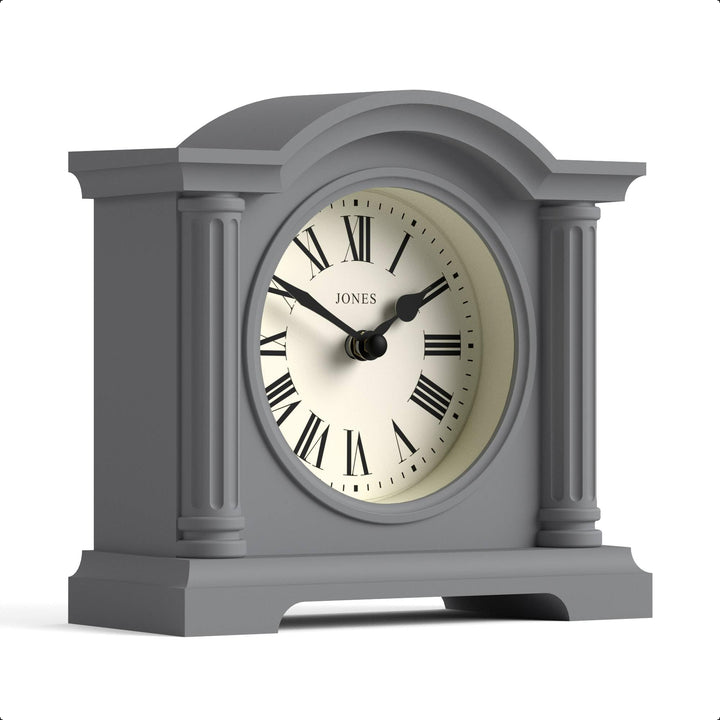 JONES CLOCKS® Kensington Kaminuhr | Klassische Uhr mit gewölbtem Oberteil | Grau | Stilvoll & modern