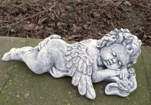 Steinfigur Engel LIEGEND, frostfest bis -30°C, massiver Steinguss